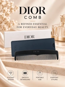 Dior Comb, 13*3.5cm, Smooth Teeth, Portable, With Storage Pouch, Suitable For Daily Use And Travel Hair Styling - Black - View 2