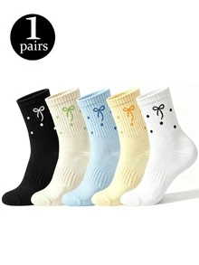 1/5/10 Pairs Random Women's Polka Dot Socks, Bow Pattern Cute Sweet Daily Casual Socks, Waist-Cinching Striped Comfortable Mid-Calf - Multicolor - View 6