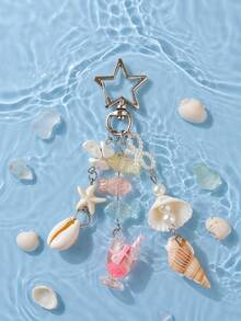 Cross-Border European & American Ocean Style Shell & Starfish Keychain, Cute Resin Fish & Cocktail Glass Pendant Key Chain, Summer Beach Bag Charm Women's Accessory - Multicolor - View 5