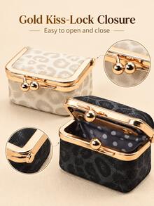 Women's Leopard Print Leather Mini Multi-Color Jewelry Box Storage Bag, With Snap Lock Portable Jewelry Pouch, Compact Jewelry Organizer, Can Store Rings, Earrings; Suitable For Daily Commute, Travel, Women's Gift Choice, Multi-Color Portable Jewelry Small Bag - Multicolor - View 3