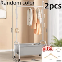 Heavy Duty Movable Metal Clothes Rack With Universal Casters, Garment Stand With Multi Side Hooks & Large Bottom Storage Bin, Comes With Free Wooden Hangers, Multi-Function Clothing Storage Organizer For Household Use. - Brown - View 13
