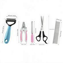 5Pcs Pet Grooming Tools Kit For Dogs Cats, Dematting Comb, Density Comb, Grooming Scissors, Nail Clipper & File, Knot & Tangles Removal For Long Short Hair - View 2