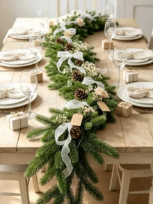 2pcs Christmas Pine Needle Decorative Vine Set With Ribbon, Suitable For Christmas Decorations, Christmas Table Centerpieces, Party Decorations, DIY Christmas Tree Decorations, Perfect For Christmas, Holiday Celebrations, And Home Decor. - Multicolor - View 2