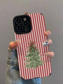 1pc New Fashion Christmas Red Striped Christmas Tree Pattern Shockproof Leather Phone Case, Daily Protection Essential, Style, Perfect Gift For Friends, Family And More, For IPhone18/IPhone17/IPhone16/16Plus/16Pro/16ProMax/IPhone15/15Plus/15Pro/15ProMax/IPhone14/14Plus/14Pro/14ProMax/IPhone13/13Pro/13ProMax/IPhone12/12Pro/12ProMax/IPhone11/IPhone11Pro/11ProMax - Multicolor - View 2