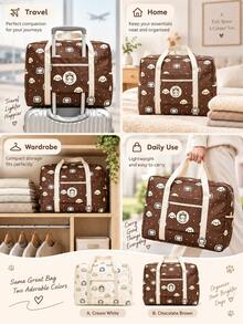 Large Capacity Travel Storage Bag, Cute Puppy Print Carry-On Duffel With Suitcase Trolley Sleeve, Front Pocket And Comfortable Handles, Portable Clothes Organizer For Vacation, Business Trips And Daily Use - View 7