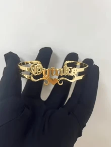 客製化扣環姓名手鍊，不鏽鋼 18K 金鍍層防水手鍊，夏季龐克愛心浪漫個性化禮物 - 雙層愛心手鐲 - 查看 11