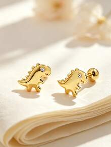 Artepollo 1Pair 925 Sterling Silver 14K Gold Plated Stud Earrings Cute Dinosaur Whale Pineapple Shell Unicorn Bow Ear Studs Girls Daily Jewelry, Gift Box Packed - Gold - View 10
