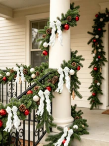 2pcs Christmas Pine Needle Decorative Vine Set With Ribbon, Suitable For Christmas Decorations, Christmas Table Centerpieces, Party Decorations, DIY Christmas Tree Decorations, Perfect For Christmas, Holiday Celebrations, And Home Decor. - Multicolor - View 5