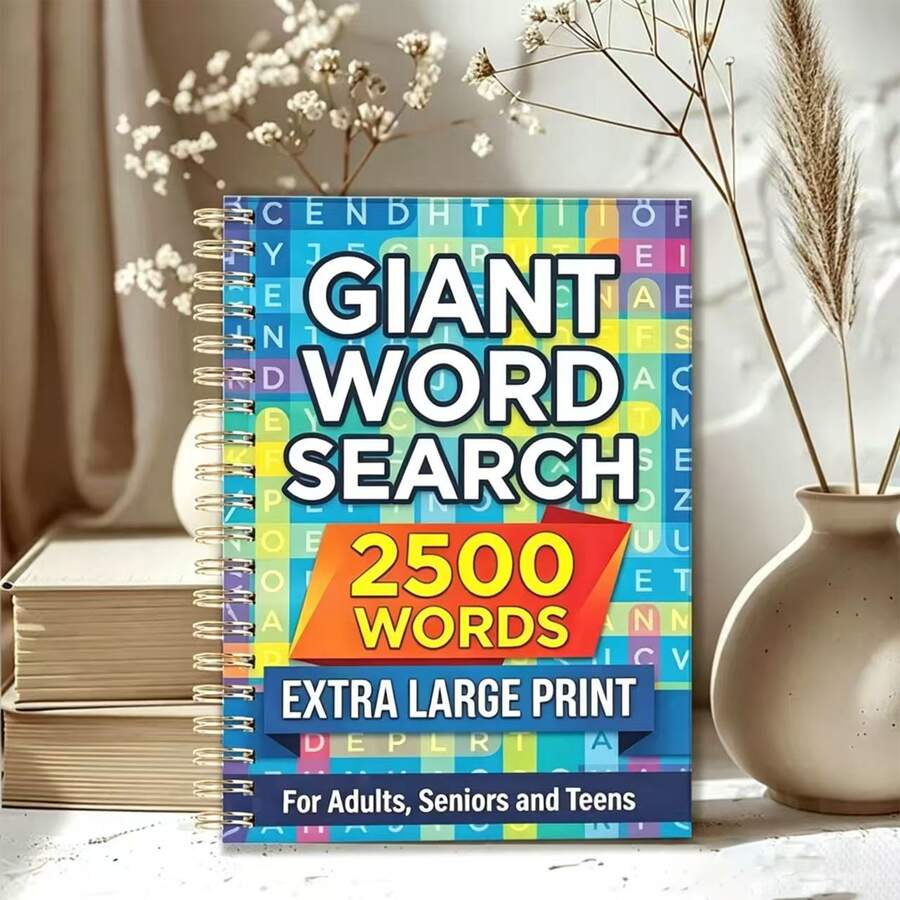 1 A5 Word Search Notebook, Suitable For Adults, Seniors, And Teens, Contains 2,500 Words, Large Print Spiral-Bound Puzzle Book, Brain Training Activity Planner - Blue - View 1