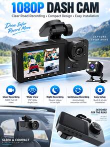 1080P 3 Channel Car Dash Cam, Front Rear Interior Recording, Full HD Car DVR Camera With Night Vision, Wide Angle Lens, WDR, Loop Recording, G-Sensor, Parking Monitoring, Driving Recorder, Gift For Men And Women - Front + Rear + Interior - View 2