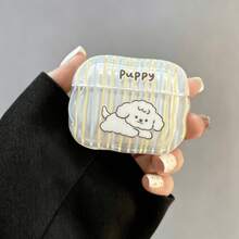 Fresh Yellow & Blue Vertical Striped Bluetooth Earphone Protective Case, Minimalist Hand-Drawn Curly Puppy Print, Semi-Transparent Wavy Soft Shell, Clear Texture Refreshing And To The Eye. Soft Outer Shell With Soft And Comfortable Touch, Durable Pattern Printing, Simple And Cute Lines. Precise Cutout Design, Smooth Earphone Case Opening And Closing, No Obstruction To Charging. Built-In Hanging Hole, Can Be Freely Matched With Hanging Chains, Convenient For Hanging And Storage, Easy To Carry Without Losing. - Yellow and Blue - View 3