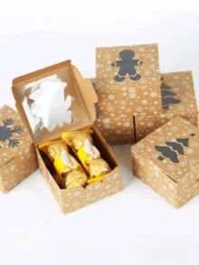 4pcs Festive Christmas Paper Boxes For Holiday Parties. Pack Apples, Cookies, Candies & Small Gifts. Works As Party Favors, Table Decor And Gift Packaging. Lightweight Paper, Easy Assembly For Christmas Events & Gifting. - View 4