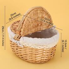 Vintage Woven Picnic Basket With Double Layer Lid, Lace Trim, Handmade Rattan Storage Basket, Detachable And Washable Liner And Handle, Suitable For Camping, Beach, Photo Props And Gifts - Multicolor - View 12