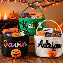 Personalized Halloween Gift Basket, Storage Basket, Trick Or Treat Gift Basket, Handheld Basket, Halloween Gift Basket - Multicolor - View 4