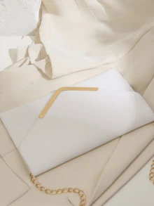 Dedoo Women's Envelope Clutch Bag, Solid White, Faux Leather,Gold Metal Trim Detachable Chain StrapElegant Luxury StyleFor WeddingPartyDate Evening Events - White - View 3