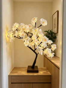 1PC 24LED Cherry Blossom Glowing Tree Lamp 44CM, USB & Battery Dual-Use Warm Light, Artificial Flower Tree Table Lamp, Room Decor, Wedding Party Holiday Atmosphere Decorative Ornament - Warm White - View 4