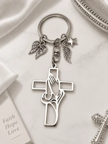 Angel Wings Hollowed Out Prayer Cross Keychain, Religious Keychain, Rust Proof Car Key Accessories And Bag Accessories, Unisex Commuting Gift - Multicolor - View 9