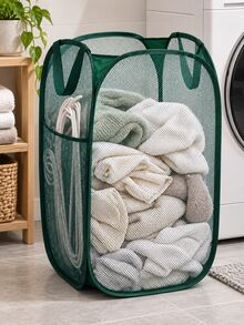 Foldable Mesh Laundry Basket, Large Capacity Hollow Breathable Laundry Storage Bin, Dense Fine Mesh Fabric Lightweight And Wear-Resistant, Built-In Carrying Handle For Easy Transport, Elastic Steel Wire Frame Support To Stand Upright Without Collapsing, Can Be Folded Flat For Space-Saving Storage When Not In Use, Suitable For Bathroom, Bedroom, Laundry Room Scenes, Used To Store Dirty Clothes, Towels, Pajamas, Also Can Store Toys, Miscellaneous Items, Baby Clothes - Multicolor - View 7