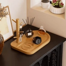 Khay để chìa khóa để bàn bằng tre hình cành cây, giá sắp xếp để bàn có móc treo, khay lưu trữ trang trí cho chìa khóa, trang sức, đồng hồ và đồ lặt vặt nhỏ cho bàn lối vào, trang trí nhà cửa - Xem 2