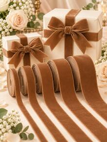 Caramel Brown Velvet Ribbon Roll (10 Yards) - 6mm To 25mm, Suitable For DIY Autumn Hair Accessories, Gift Box Packaging, Wedding Decoration, Sewing Trim And Handmade Soft Fabric Ribbon - Brown Flocked Strap - View 7