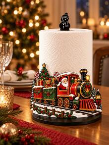 2D FLAT Christmas Decor Kitchen Paper Towel Holder (No Power Light) - Desktop Tabletop Roll Holder (Combines Display And Storage Function), Fun Train & Santa Claus Design, Suitable For Kitchen, Bathroom, Living Room And Dining Room, Decorative Ornament To Create Warm Christmas Atmosphere. (Paper Towels Not Included) - Multicolor - View 4
