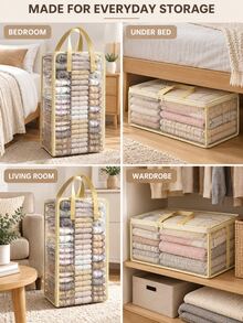 Transparent Handle Clothing Storage Bag, Zipper Closure, Moisture-Proof And Dust-Proof, Foldable Closet Storage Box, Suitable For Blankets, Quilts, Bedding, Clothing And Household Items, Bedroom, Closet, Dormitory And Travel Space-Saving Storage Container, Essential For Home And Travel, Room Decoration - Multicolor - View 5