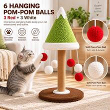 AOSHA 57cm Cat Scratching Post With 5 Hanging Balls, Cedar Tree Shaped Sisal Scratching Board, Stable Base Interactive Climbing And Scratching Toy, Suitable For Indoor Cats And Kittens - one-size - View 8