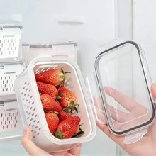 Large Capacity Fruit Storage Box With Removable Strainer Basket, Refrigerator Food Storage Container, Dishwasher , Extends Freshness Of Berries, Fruits And Vegetables - View 5