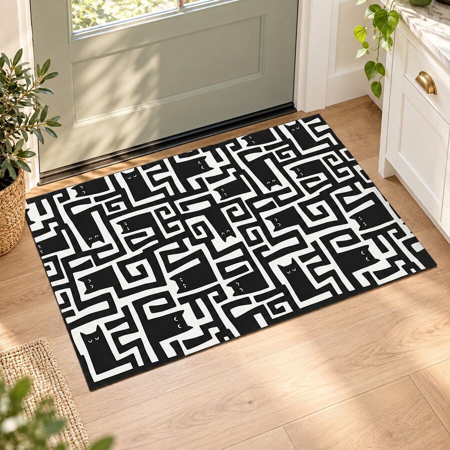 Minimalist Line Cat Print Long Runner Rug, Home Indoor Decor, Kitchen Long Mat, Entryway Doormat, Hallway Entrance Decor, Bedroom Bedside Rug, Living Room Rug, Laundry Room Mat, Bathroom Foot Mat, Suitable For Apartment, Dorm And Home Daily Decor - Multicolor - View 1