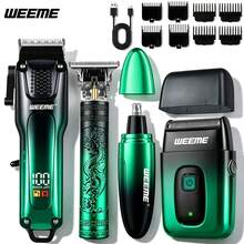 WEEME 4 In 1 Hair Clippers For Men Set Professional, Cordless Men Hair Trimmer + Electric Shavers, Barber Kit For Nose, Body & Bald Head Grooming, LED Display, Precision Cutting, USB Rechargeable, Home & Barber Use(Gradient Green) - View 2