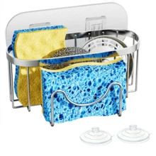 Multifunctional Sponge Holder, Unique M-Shaped Design, Two Installation Methods, Kitchen Sink Storage Rack, Rust-Proof Stainless Steel Material, Can Hold Sponges, Brushes, Sink Stoppers And Scrapers. - Multicolor - View 12