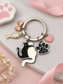 3D Hug Black And White Back Cat Keychain Keyring Couple Pendant Creative Keychain Backpack Pendant Gift - Multicolor - View 5