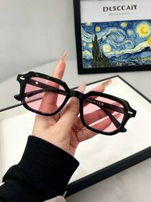 1PC Women's Casual Retro Square Small Frame Black Fashion Glasses Suitable For Daily Wear, Summer Beach, Decoration And Street Photography - Multicolor - View 9