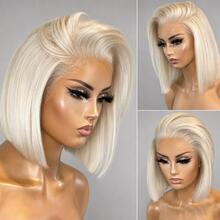 Platinum Blonde Short Bob Wig Human Hair 13x4 HD Lace Front Wigs For White Women Pre Plucked Hairline Fine Melt Lace Match All Color Skins Perfectly,150 Density 10inch Straight Bob Wigs For Women Wear Free/Side/Center Part - SPink - View 3