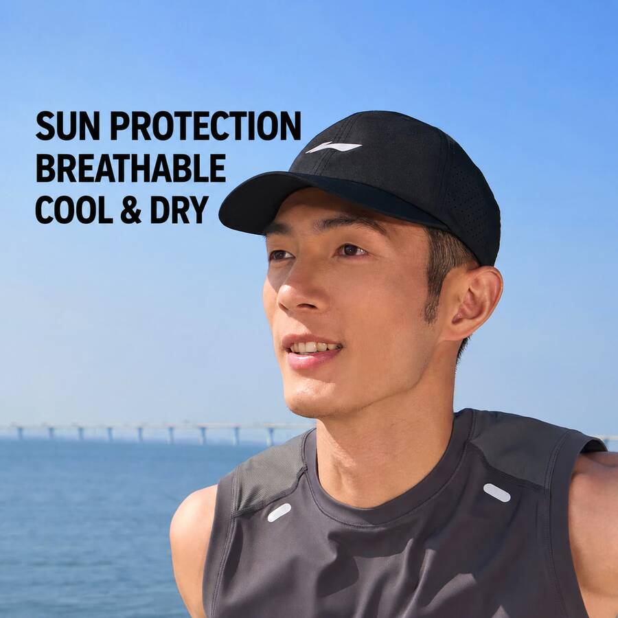 LI-NING 中性跑步棒球帽 輕量遮陽帽 戶外訓練用 AMYW111 - 黑色 - 查看 1