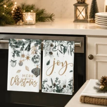 2pcs/Pack Red Christmas Tree & Snowman Kitchen Towels, Kitchen & Dining Table Decor, Winter Christmas Home Decoration, Soft Absorbent Microfiber Dish Cloth, Housewarming Gift, Christmas Gift, Suitable For Cleaning, Drying And Kitchen, Dining Room, Bathroom Use - White - View 5