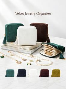 5-Layer Portable Travel Jewelry Organizer Bag, Suitable For Bracelets, Necklaces, Earrings, Rings, Mini Carry-On Jewelry Pouch, Tassel Decor, Portable Jewelry Travel Storage Box, Vanity Decor, Travel Essential, Velvet Tassel Zipper Jewelry Storage Organizer Bag - Multicolor - View 5