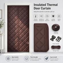 Install In Minutes! Insulated Door Curtain For Winter With Hook & Loop Hook And Loop, Thermal Draft Stopper Door Cover, Heat & Cold Blocker, Quilted Diamond Design, Blackout & Dustproof Door Curtain For Bedroom/Kitchen, Brown - Coffee - View 1