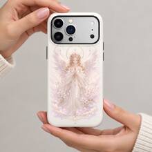 1PC Angel Wings Floral Phone Case, White Pink Angel Prayer Woman Pattern, Glossy Film Dual-Layer Thick Protective Phone Cover, Dreamy Elegant Heavenly Aesthetic, Shockproof Scratch Resistant Case For Phone 11 12 13 14 15 16 17 18 Series, Pro, Pro Max, Plus, Air, Stylish Case For Women Girls Teens, Daily Use, School, Travel, Party, Birthday Christmas Gift, Compatible With More Phone Models - Pink - View 4