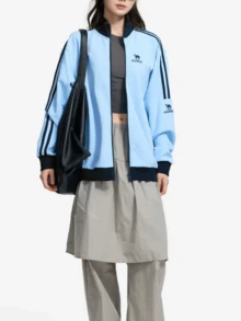 CAMEL CROWN Unisex Fall Baseball Jacket, Campus Style Fashion Long Sleeve Athletic Top For Daily Commute - Light Mist Blue - View 2