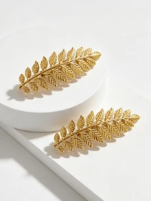 2pcs/4pcs Metal Leaf Hair Clips, Leaf-Shaped Hair Clips, Bangs Fixing Clips, Super Fairy Forest Style Hair Accessories, Multi-Function Leaf Hair Clips, Duck-Billed Hair Clips, Word Theme Hair Clip Set - Multicolor - View 7