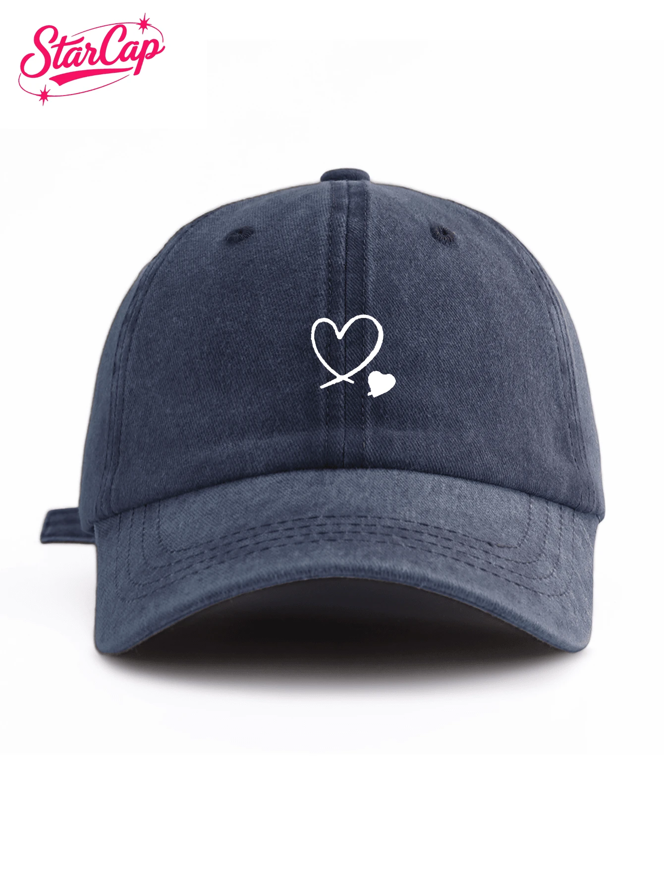 1 Dark Blue Baseball Cap With Two Hearts, Outdoor Sun Hat, Duck Tongue Hat, Same Style For Men And Women, Essential Item For Going Out - Navy Blue - View 1