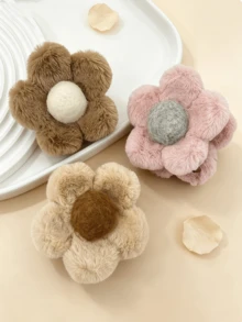 1pc Women's Autumn/Winter Plush Flower Hair Claw Clip Hair Accessory, Suitable For Daily Matching, Also Can Be Used As A Gift - Multicolor - View 6