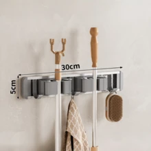 Adjustable Hook Space-Saving Mop Broom Holder, Wall-Mounted Storage Rack For Bathroom Kitchen Garden Garage, Tool Equipment Storage Solution With Shelf - Multicolor - View 15