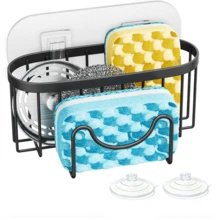 Multifunctional Sponge Holder, Unique M-Shaped Design, Two Installation Methods, Kitchen Sink Storage Rack, Rust-Proof Stainless Steel Material, Can Hold Sponges, Brushes, Sink Stoppers And Scrapers. - Multicolor - View 11