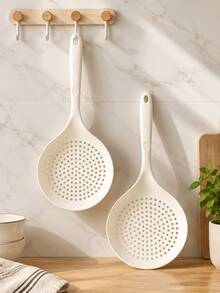 2/1pc White Large Silicone Hollow Soup Ladle, Heat Resistant Long Handle Strainer Spoon For Pasta, Dumplings, Noodles, Kitchen Draining Spoon - Multicolor - View 9