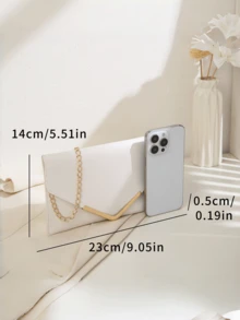 Dedoo Women's Envelope Clutch Bag, Solid White, Faux Leather,Gold Metal Trim Detachable Chain StrapElegant Luxury StyleFor WeddingPartyDate Evening Events - White - View 4