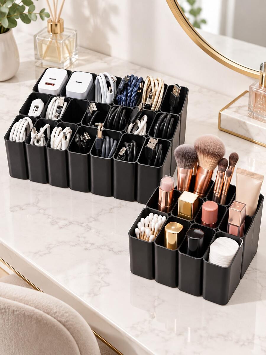 1/22 Compartment Cable Organizer Box, Divided Storage Tray, Suitable For USB Cables, Charging Plugs And Small Electronic Accessories, Home Essential, Suitable For Desk, Bedroom And Office, Winter Necessity, Christmas Gift - Multicolor - View 1