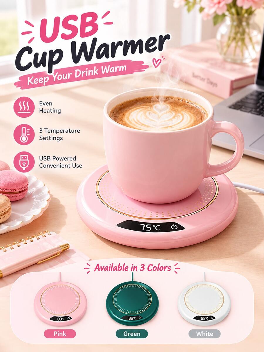 1pc USB Smart Cup Warmer, Slim Design With LED Display Constant Temperature Cup Mat, Office Smart Beverage Heater, 3 Temperature Settings, Suitable For Autumn/Winter Outdoor Camping, Picnic, Kitchen