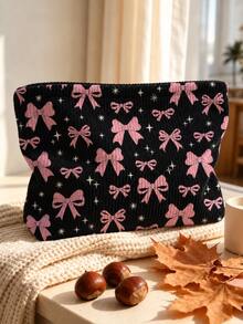 New Bow Print Pattern Makeup Bag | French Print Travel Organizer Bag | Travel Essentials | Poolside Must-Have | Toiletry Bag | Pool Storage Bag | Mother's Day Gift | Teacher's Day Gift | Suitable For Moms, Teachers, Friends And Nurses | Home Essentials | Graduation Gift | Easy To Clean Design | Portable Makeup Bag - Multicolor - View 1